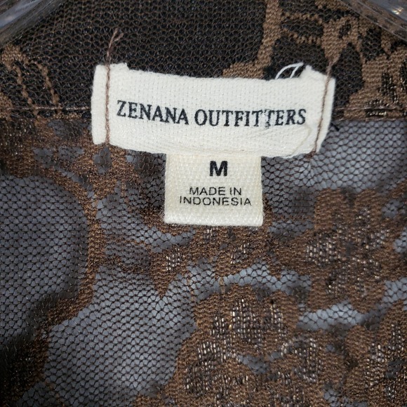 Vintage Sheer Lace Blouse Brown Beige Floral Button-Up M Romantic Soft Academia - Picture 3 of 8